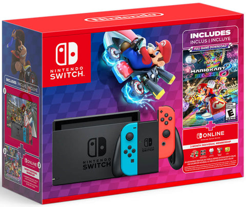 Consola Nintendo Switch Joy Con Neon Bundle Mario Kart 8 Deluxe + Switch Online Nintendo