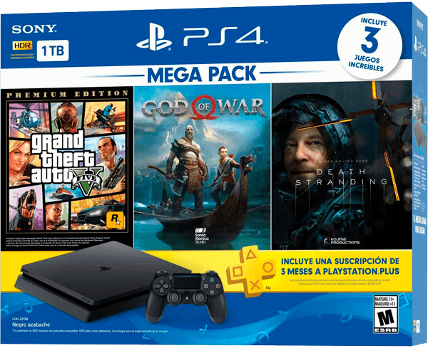 Consola PlayStation 4 Bundle Mega Pack 13, GTAV, Death Standing, God Of War (6976307101856) Imagen principal del producto